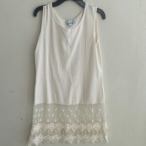 Sleeveless White Top with Lace Hem